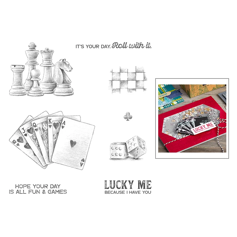 2020 New Hot Entertainment Game Poker Chess Dice Lucky Me Word Stamps and Metal Cutting Dies For Scrapbooking Card Foil Making | Дом и сад