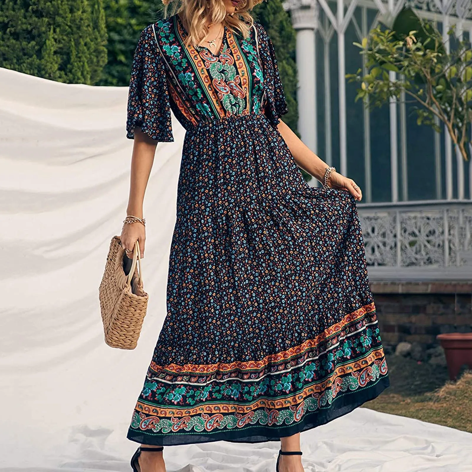 Summer Beach Party Boho Long Dress 2021 Women Casual Flare Sleeve Loose Sundress Fashion Ruffled Chic Vestidos Robe Femme
Summer Beach Party Boho Long Dress 2021 Women Casual Flare Sleeve Loose Sundress Fashion Ruffled Chic Vestidos Robe Femme