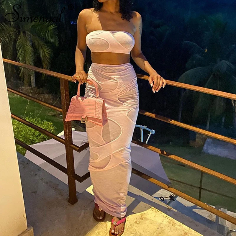 Simenual Double Layer Pink Tube Top And Long Skirt Matching Set For Women Strapless Tight Fitted Baddie Clothes 2 Piece Outfit
Simenual Double Layer Pink Tube Top And Long Skirt Matching Set For Women Strapless Tight Fitted Baddie Clothes 2 Piece Outfit