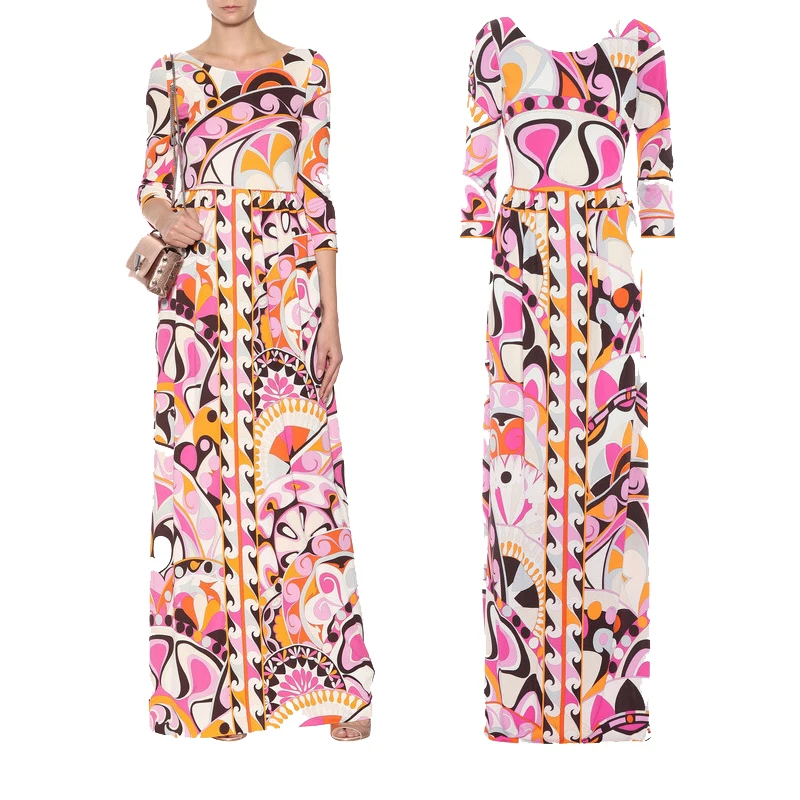 Женское длинное вечернее платье для модных показов, длинное трикотажное стрейчевое платье с рукавом три четверти и принтом для женщин 
Женское длинное вечернее платье для модных показов, длинное трикотажное стрейчевое платье с рукавом три четверти и принтом для женщин