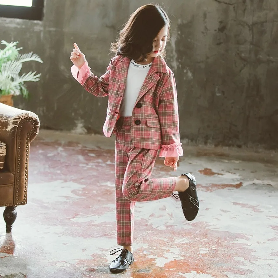 Plaid Suit for Kid Girls Fashion Button Clothes Set Children Autmn Full Flare Sleeve Turn Down Collar Single Breasted Sets
Plaid Suit for Kid Girls Fashion Button Clothes Set Children Autmn Full Flare Sleeve Turn Down Collar Single Breasted Sets