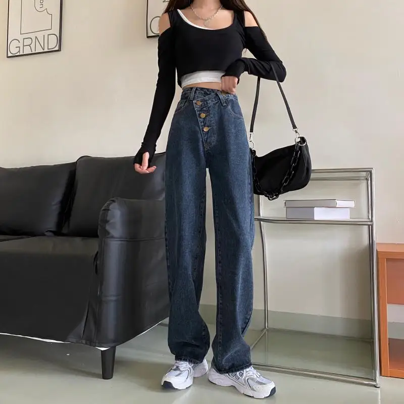 High Waist Boyfriend Jeans Women Wide Leg Straight Mom Jeans Chic Streer Korean Denim Pants 2021 Blue
High Waist Boyfriend Jeans Women Wide Leg Straight Mom Jeans Chic Streer Korean Denim Pants 2021 Blue