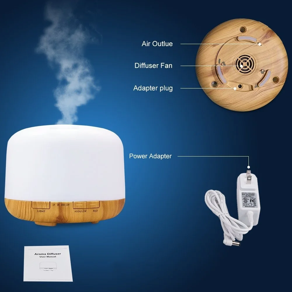 500ml Aroma Diffuser Ultrasonic Mist Maker Fogger with 7 Color Changing LED Lights for Home Wood Grain air humidifiers
500ml Aroma Diffuser Ultrasonic Mist Maker Fogger with 7 Color Changing LED Lights for Home Wood Grain air humidifiers