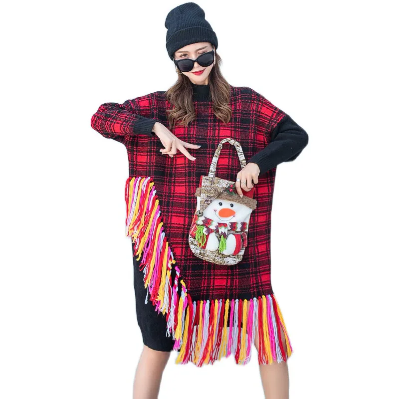 Plaid Long Sweater Women Casual Christmas Clothes Colorblock Tassels Full Sleeve Winter Ladies Turtleneck Sweater Knitwear 2020
Plaid Long Sweater Women Casual Christmas Clothes Colorblock Tassels Full Sleeve Winter Ladies Turtleneck Sweater Knitwear 2020