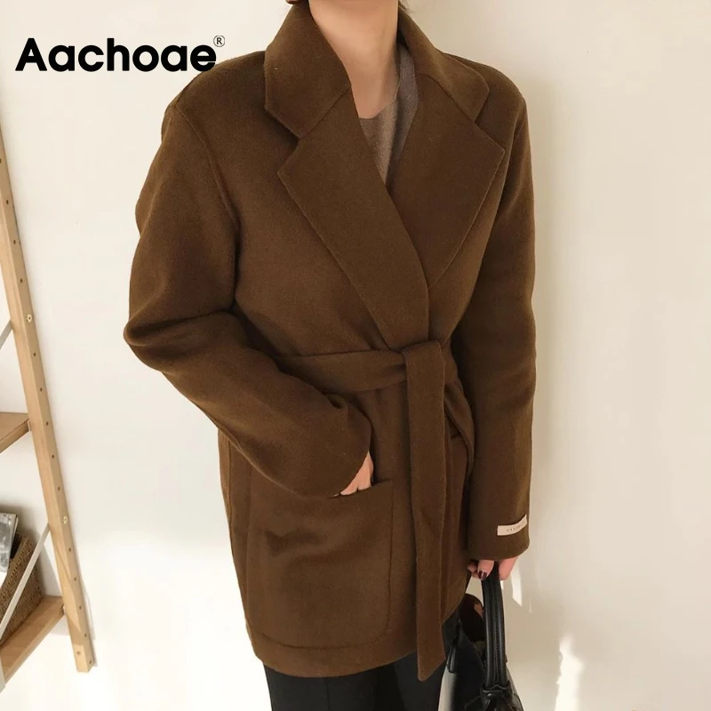 Aachoae Autumn Winter Women Solid Color Wool Coat With Belt Vintage Long Sleeve Pockets Coats Female Chic Elegant Outerwear Top
Aachoae Autumn Winter Women Solid Color Wool Coat With Belt Vintage Long Sleeve Pockets Coats Female Chic Elegant Outerwear Top