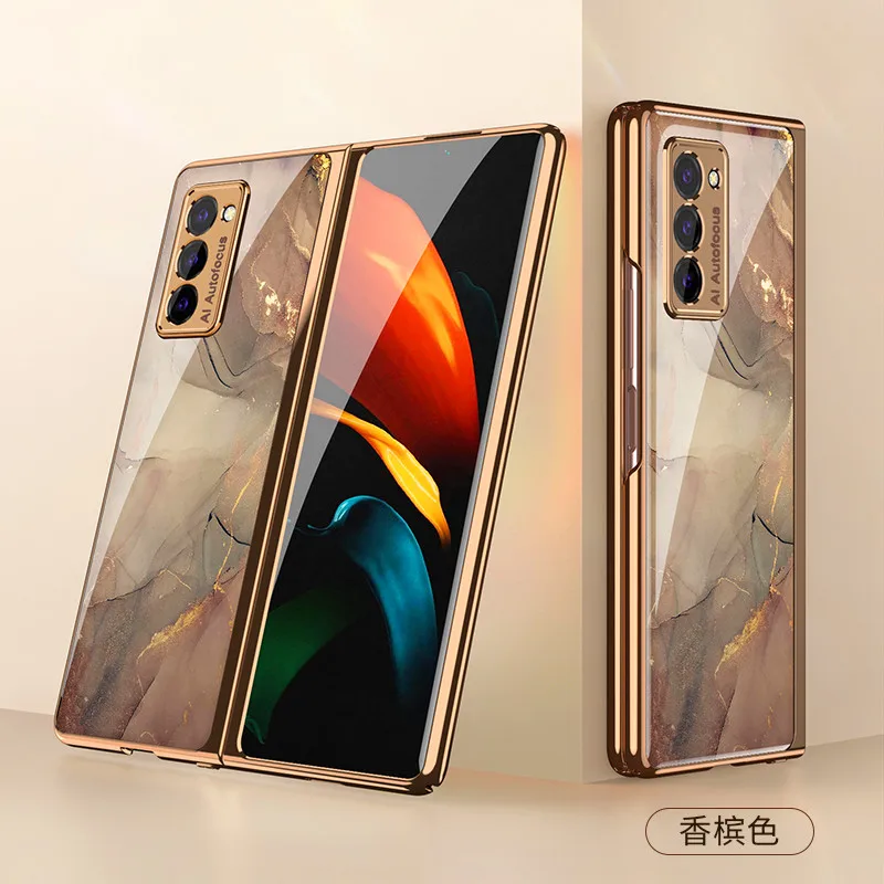 

Plating Case For Samsung Galaxy Z Fold 2 Case Colored Tempered Glass Hard Cover For Samsung Galaxy Z Flip ZFlip ZFold2 5G