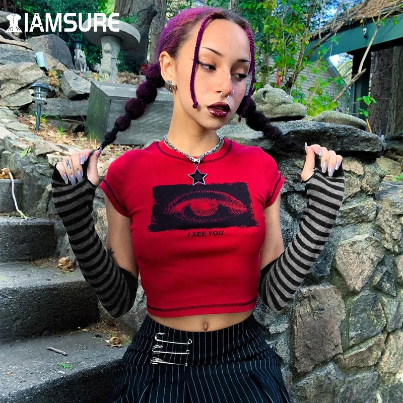 IAMSURE Dark Eyes Printed Cropped T Shirt With Gloves Casual Slim Gothic O-Neck Short Sleeve Tees Women 2021 Autumn Spring Tops
IAMSURE Dark Eyes Printed Cropped T Shirt With Gloves Casual Slim Gothic O-Neck Short Sleeve Tees Women 2021 Autumn Spring Tops