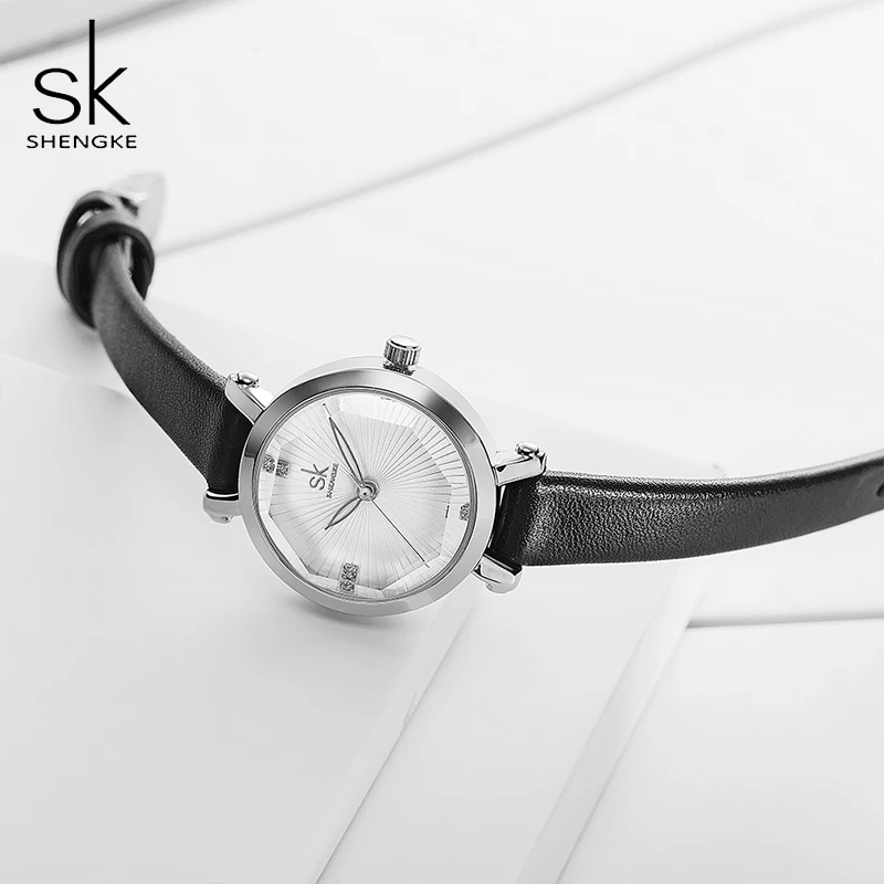 Shengke 2022 Топ бренд модные часы маленький круглый циферблат женские кожаные