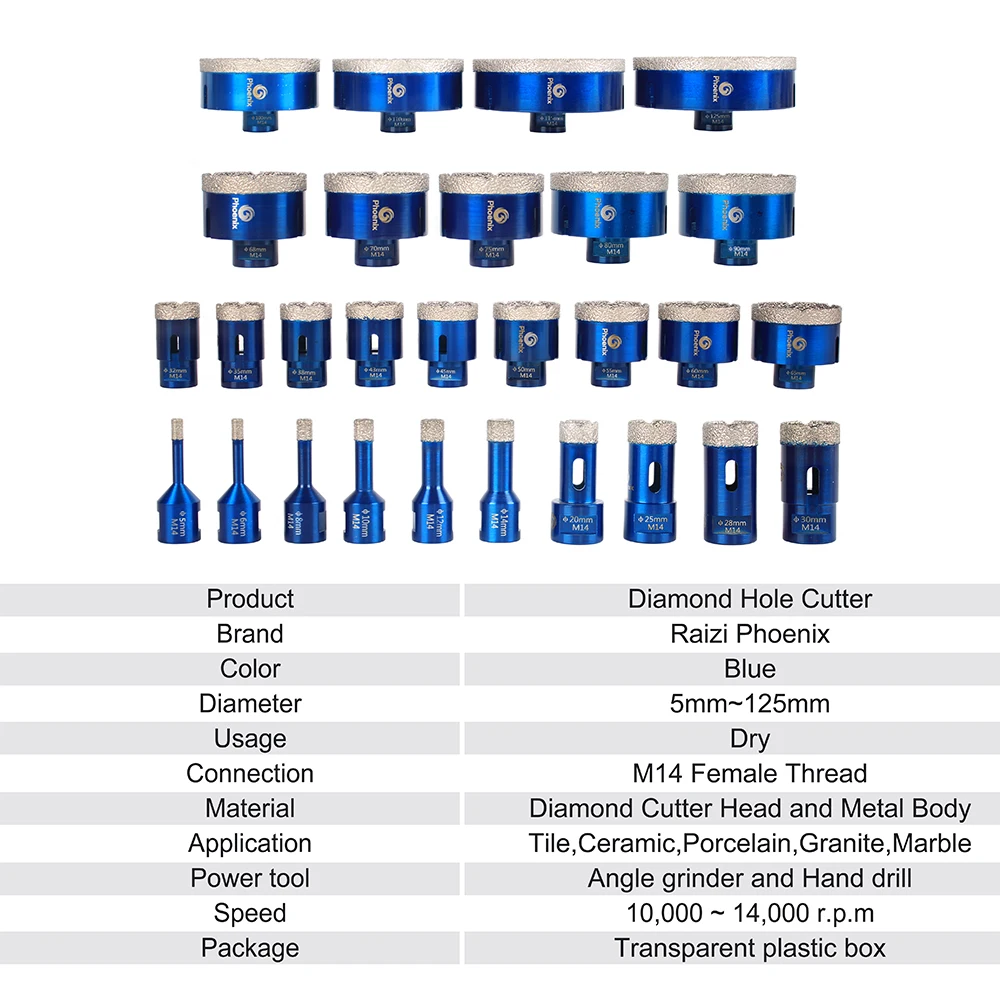 Raizi 1pc M14 Vacuum Brazed Dry Diamond Drilling Core Bit For Porcelain Granite Tile Hole Saw Stone Drill Bit
Raizi 1pc M14 Vacuum Brazed Dry Diamond Drilling Core Bit For Porcelain Granite Tile Hole Saw Stone Drill Bit