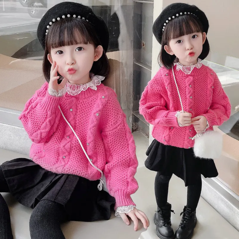 Baby Girls High Quality Sweater Pink Color Lace Collar Clothes Autumn Winter Knitted Toddler Kids Pullover Sweet Costume 2-11Yrs
Baby Girls High Quality Sweater Pink Color Lace Collar Clothes Autumn Winter Knitted Toddler Kids Pullover Sweet Costume 2-11Yrs