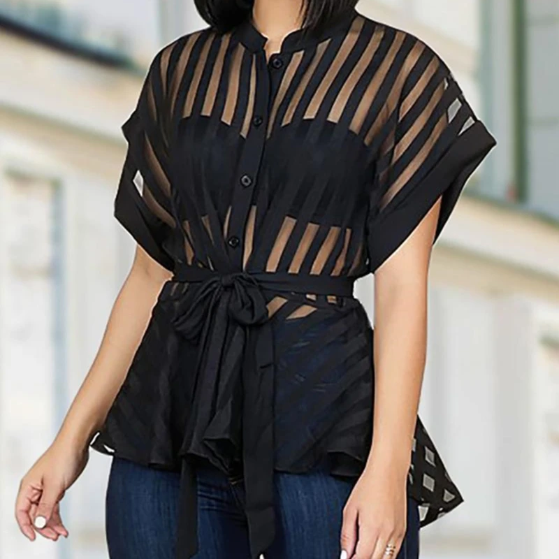 Women Summer See Through Striped Peplum Tops Mesh Shirt Blouse Elegant Streetwear Sexy Classy Party Clubwear
Women Summer See Through Striped Peplum Tops Mesh Shirt Blouse Elegant Streetwear Sexy Classy Party Clubwear
