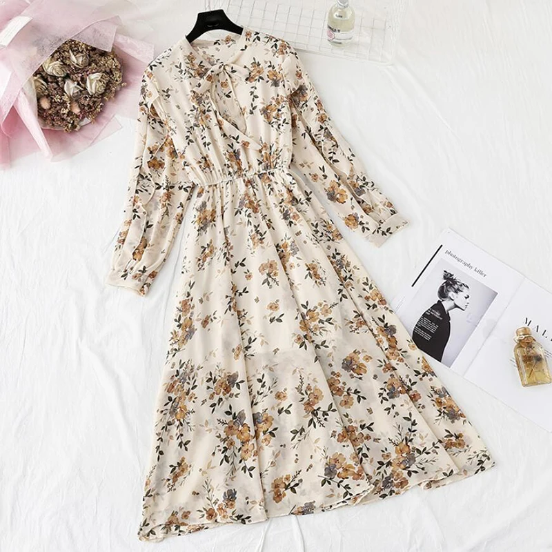 Spring Summer Women Chiffon Dresses 2020 Bow Casual Long sleeve Floral Print Midi Dress Elegant Party Dress Vestidos Mujer
Spring Summer Women Chiffon Dresses 2020 Bow Casual Long sleeve Floral Print Midi Dress Elegant Party Dress Vestidos Mujer
