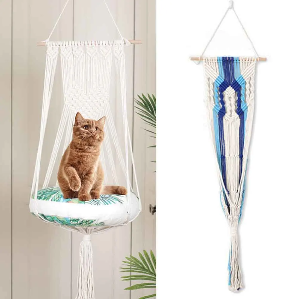 

Hand-woven Sleeping Swing Bed Window Resting Seat Cotton Rope Tapestry Home Decor Bedroom Wall Hanging Cat Hammock Pet Supplies