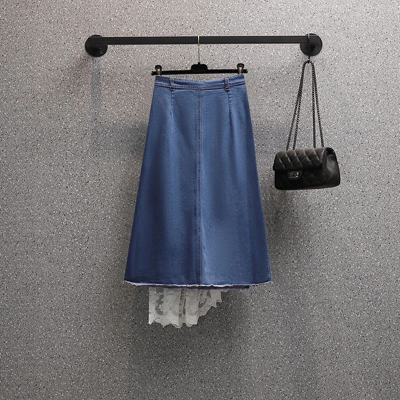 New Large Size Korean Denim Skirt Female 2021 Summer High Waist Irregular A-Line Lace Stitched Denim Skirt Fashion Ladies Skirts
New Large Size Korean Denim Skirt Female 2021 Summer High Waist Irregular A-Line Lace Stitched Denim Skirt Fashion Ladies Skirts