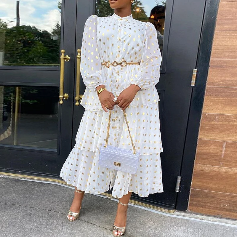 Vintage Dot Dress Women Elegant Slim Chiffon Midi Party Dress Puff Sleeve O Neck Midi Dress Fall Dresses for Women 2021 White
Vintage Dot Dress Women Elegant Slim Chiffon Midi Party Dress Puff Sleeve O Neck Midi Dress Fall Dresses for Women 2021 White