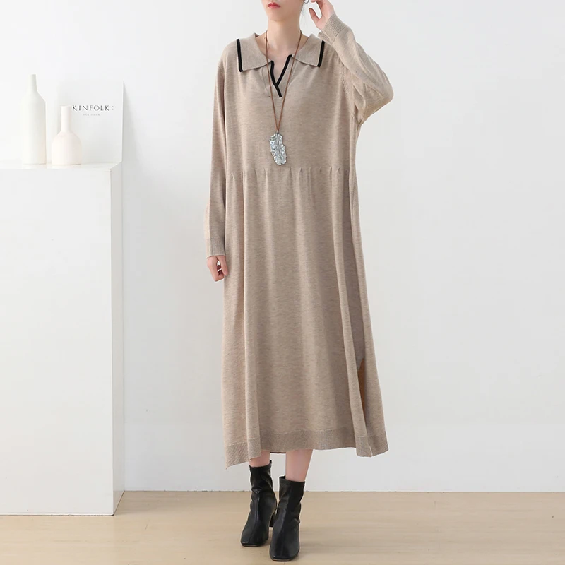 Korean Women's Clothing 2021 Knitted Dress Autumn New Solid Color Wool Lapel Long Sleeve Fashion Loose Casual Sweater Pull Femme
Korean Women's Clothing 2021 Knitted Dress Autumn New Solid Color Wool Lapel Long Sleeve Fashion Loose Casual Sweater Pull Femme