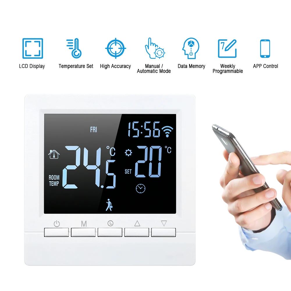 WiFi Smart Thermostat APP Control LCD Display Waterproof Temperature Controller for Electric floor Heating AC 230V 16A
WiFi Smart Thermostat APP Control LCD Display Waterproof Temperature Controller for Electric floor Heating AC 230V 16A