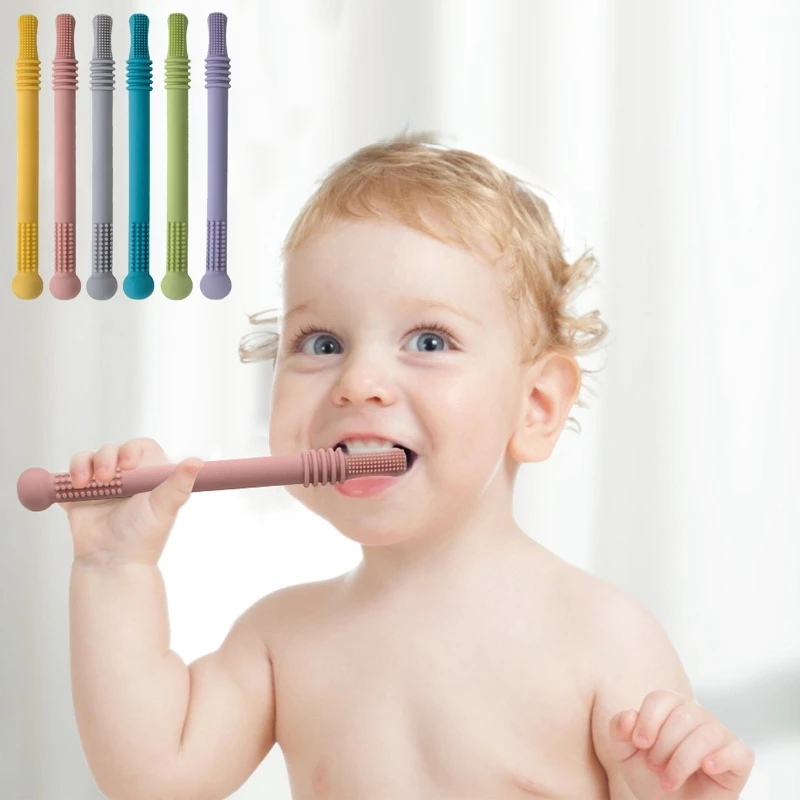 

Детский Прорезыватель для зубов, Силиконовая зубная щетка для ухода за зубами, жевательная безопасная молярная игрушка для малышей, не соде...