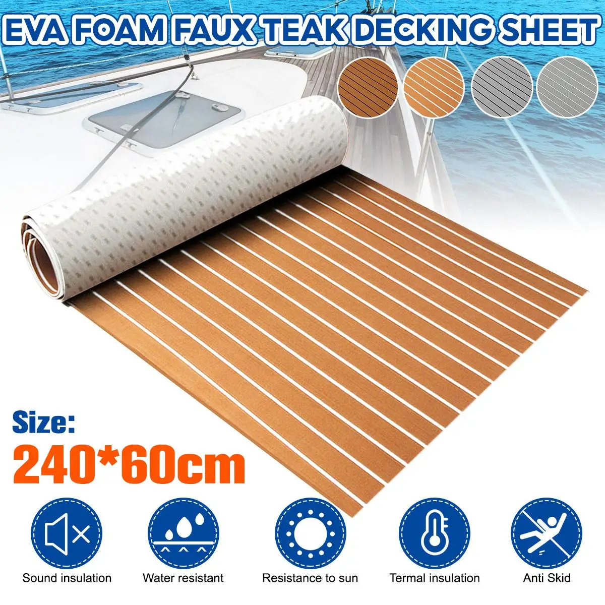 2400x600x5mm Self-Adhesive EVA Foam Faux Teak Decking Sheet Marine Flooring Boat Yacht Decking Sheet Brown Gray Striped
2400x600x5mm Self-Adhesive EVA Foam Faux Teak Decking Sheet Marine Flooring Boat Yacht Decking Sheet Brown Gray Striped