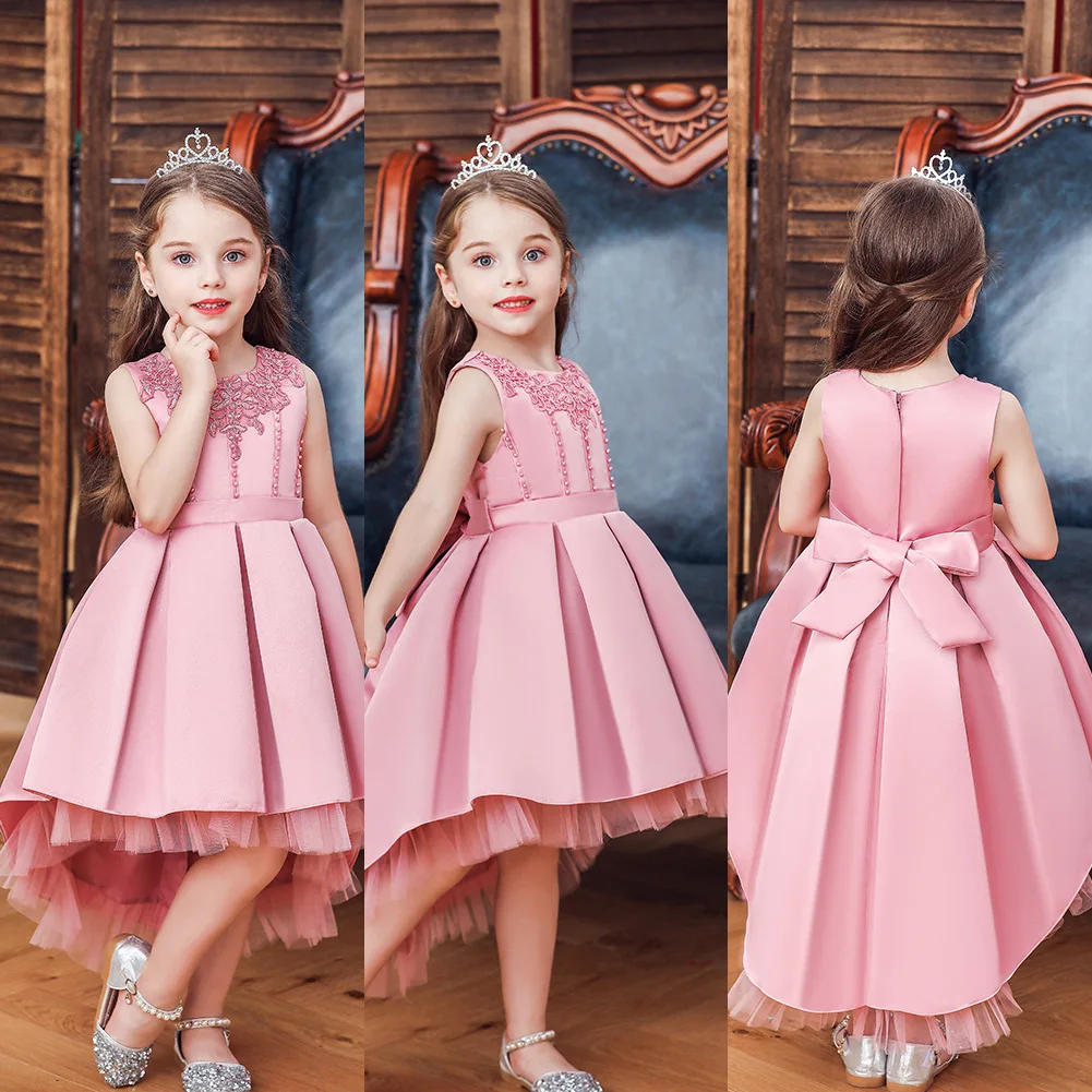 Платье для девочек с цветочным принтом круглым вырезом и аппликацией на молнии