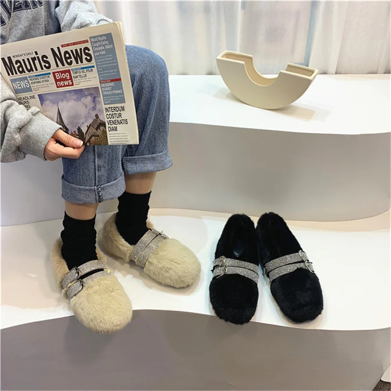

Hairy shoes women's winter 2021 new outer wear all-match scoop shoes mink hair thick velvet warmth thick-soled cotton shoes tide