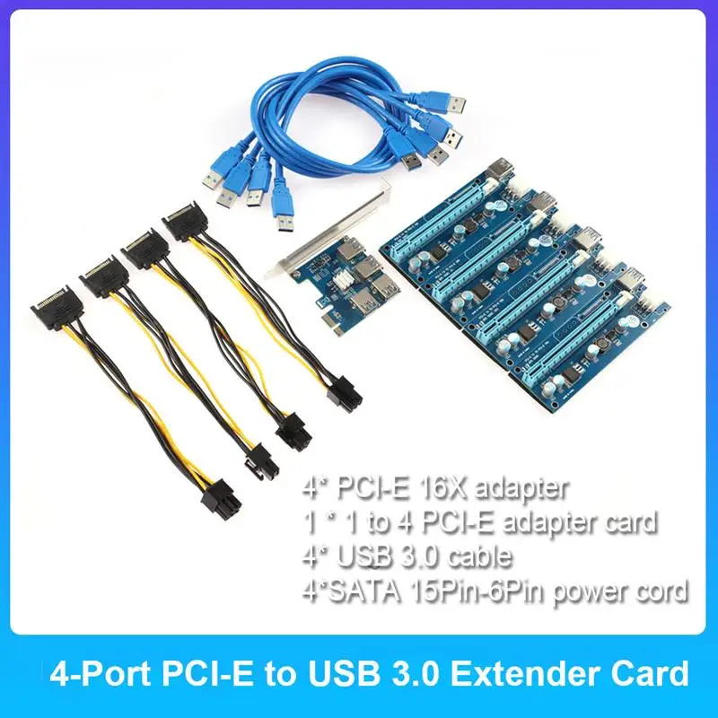 PCI-E to USB Riser Board 1 to 4 Adapter 4-port PCI-E to USB 3.0 Extender Card PCIe Port Multiplier Card Mining Accessory LPE-61X
PCI-E to USB Riser Board 1 to 4 Adapter 4-port PCI-E to USB 3.0 Extender Card PCIe Port Multiplier Card Mining Accessory LPE-61X