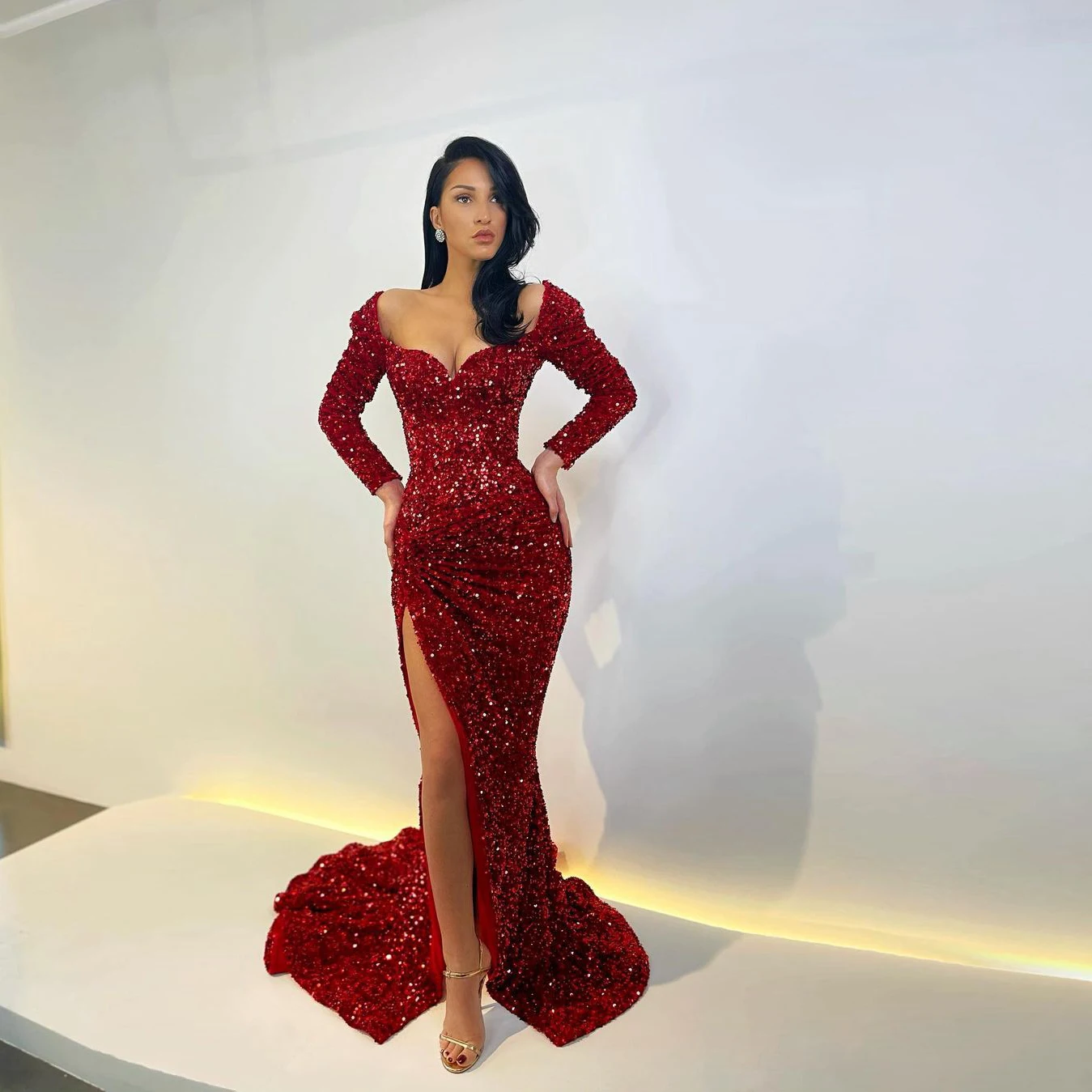 Shiny Elegant Prom Dresses Long Sleeve Mermaid Sweetheart High Split Sequins Plus Size Women Evening Party Pageant Gowns Custom
Shiny Elegant Prom Dresses Long Sleeve Mermaid Sweetheart High Split Sequins Plus Size Women Evening Party Pageant Gowns Custom