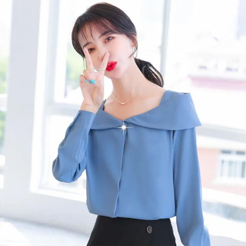 Women's Spring Autumn Blouse Style Chiffon Shirt Women's Solid Color Slash Neck Button Long Sleeve Korean Elegant Top SP824
Women's Spring Autumn Blouse Style Chiffon Shirt Women's Solid Color Slash Neck Button Long Sleeve Korean Elegant Top SP824
