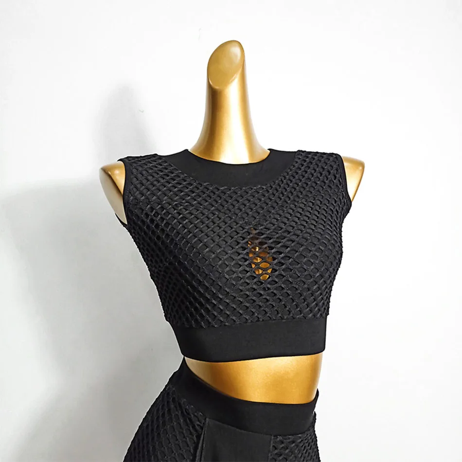 Новинка 2020 черное Полосатое платье для латинских танцев на спине юбка