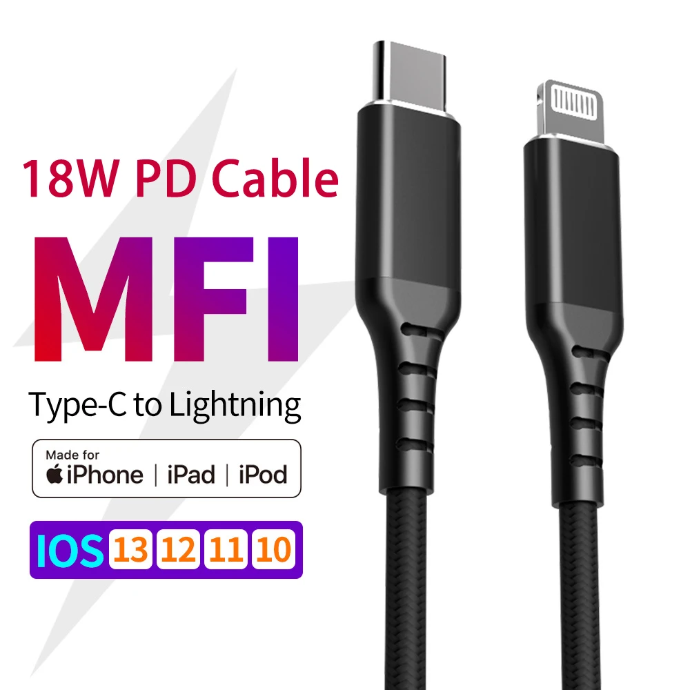 

MFi Certified USB Type C to Lightning C2L PD 18W 20W Charge Cable for iPhone SE2 11 iPhone 12 Pro X XS 8 iPad with C94 Plug