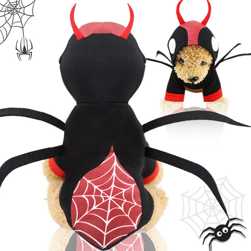 Pet Halloween Funny Spider Cosplay Coat Dogs Puppy 2-legged Hooded For Cold Weather | Дом и сад