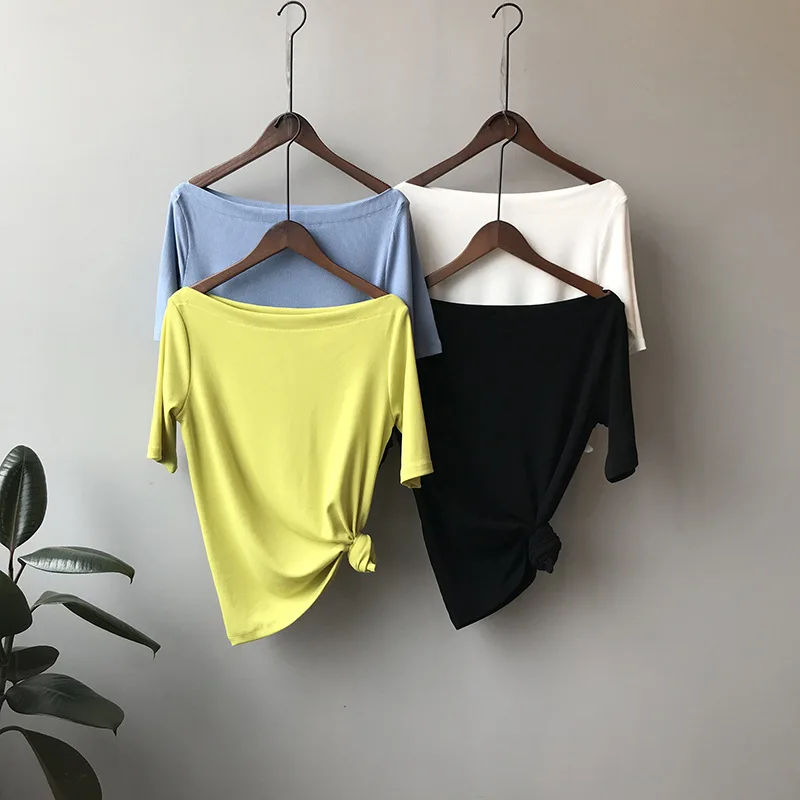 Summer women's shirt short-sleeved t-shirt female casual solid color slim sexy word collar color bottoming shirt short sleeve
Summer women's shirt short-sleeved t-shirt female casual solid color slim sexy word collar color bottoming shirt short sleeve