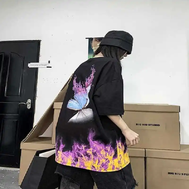 T-shirt Men's And Women's Tops Women's Street Funeral Purple Flame Butterfly Design Printed Short-sleeved Dark Wind Street Wild
T-shirt Men's And Women's Tops Women's Street Funeral Purple Flame Butterfly Design Printed Short-sleeved Dark Wind Street Wild