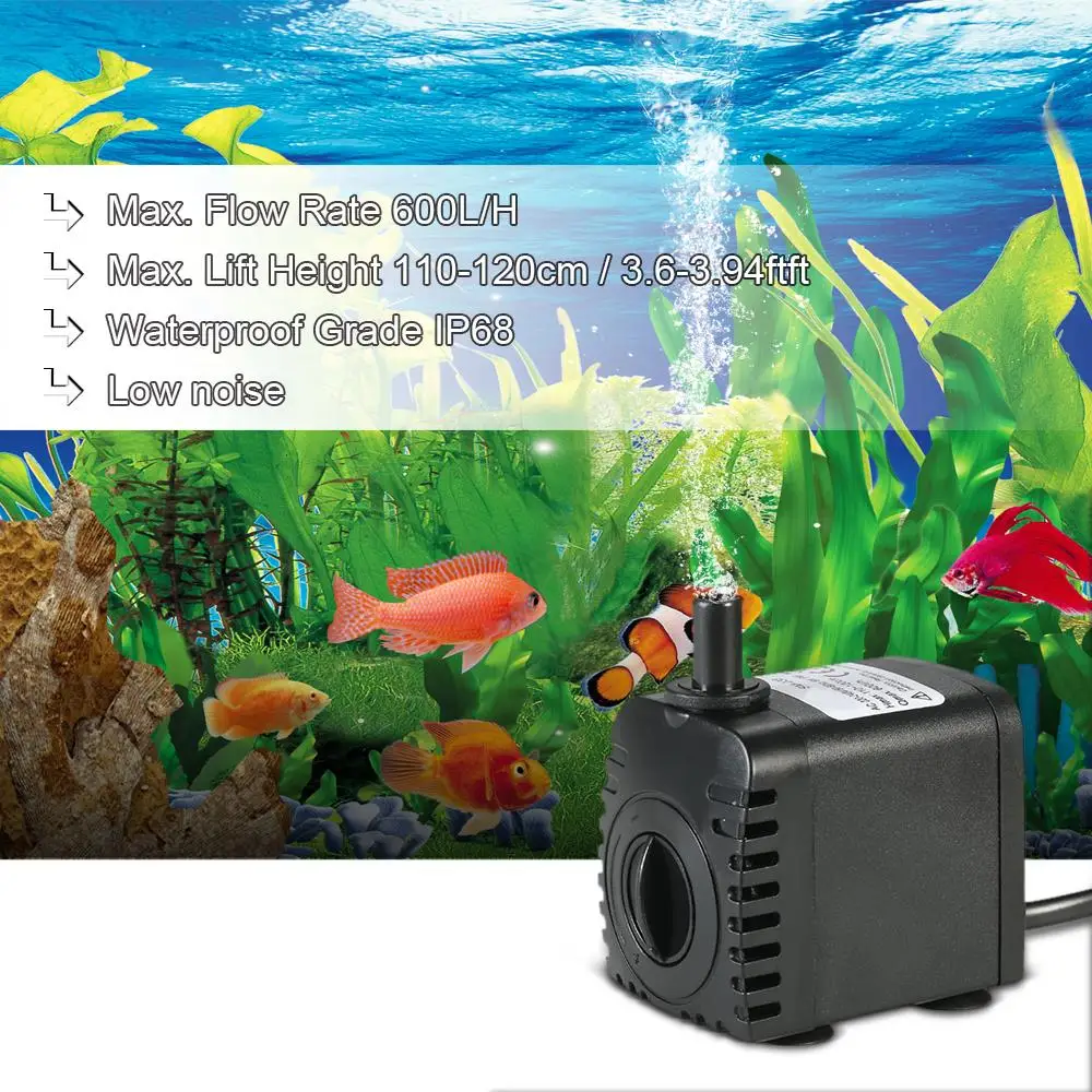 600L/H 8W Ultra Quiet Submersible Water Pump Filter Fish Pond Fountain Aquarium Tank Water Gardens and Hydroponic Systems
600L/H 8W Ultra Quiet Submersible Water Pump Filter Fish Pond Fountain Aquarium Tank Water Gardens and Hydroponic Systems