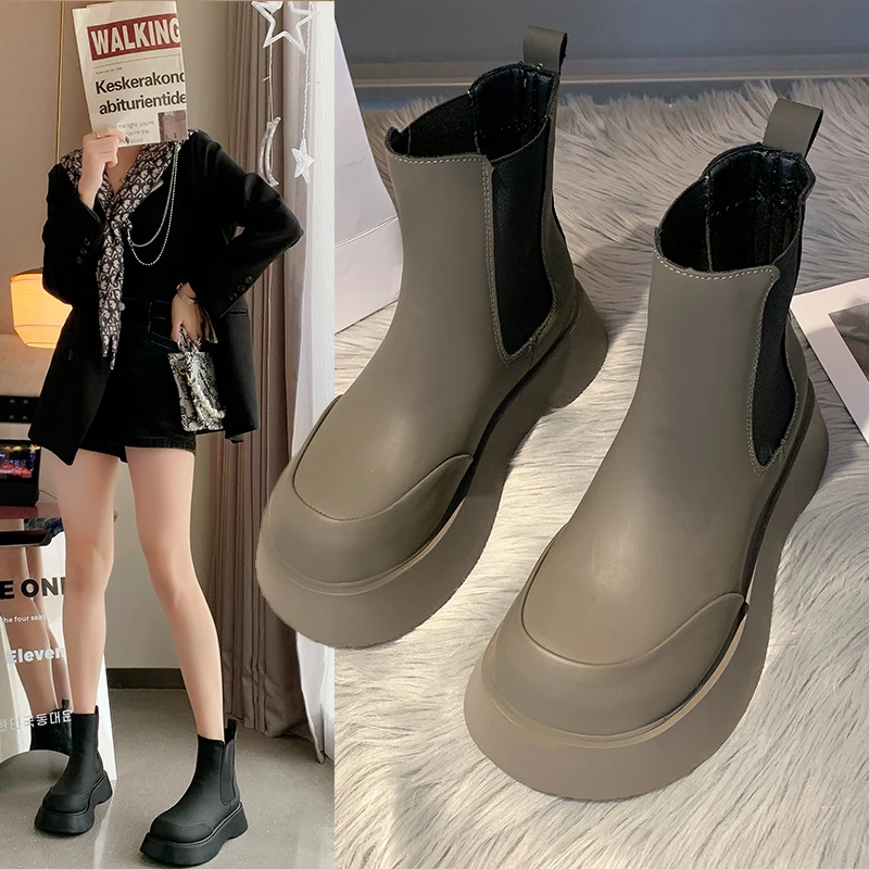 Nausk Leather Ankle Boots for Women Motorcycle Black Platform Thick Heel Winter Shoes Botines De Mujer Round Toe Shallow 
Nausk Leather Ankle Boots for Women Motorcycle Black Platform Thick Heel Winter Shoes Botines De Mujer Round Toe Shallow