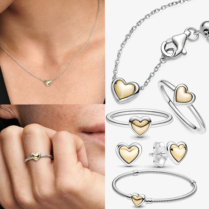 Two Tone Domed Golden Heart Stud Earrings 925 Sterling Silver Earring Women Silver Jewelry Gift
Two Tone Domed Golden Heart Stud Earrings 925 Sterling Silver Earring Women Silver Jewelry Gift