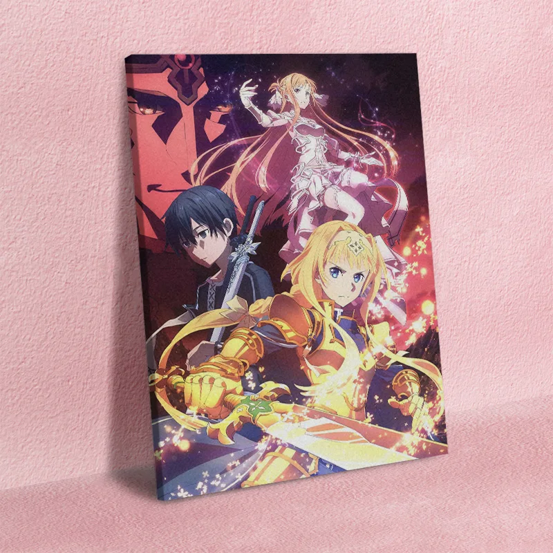 sword art online Alicization SAO anime poster Framed Wooden Frame Canvas Wall Art Decoration prints Home decor Painting | Дом и сад