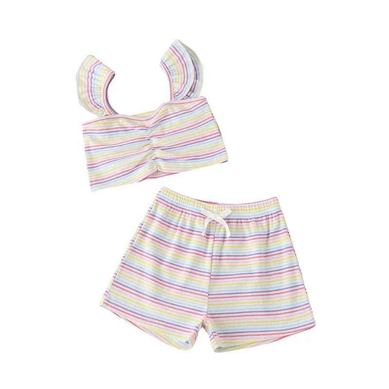 Little Girl’s Vest and Shorts Suit Fashion Color Stripe Printing Cropped Tops and Bow Elastic Short Pants
Little Girl’s Vest and Shorts Suit Fashion Color Stripe Printing Cropped Tops and Bow Elastic Short Pants