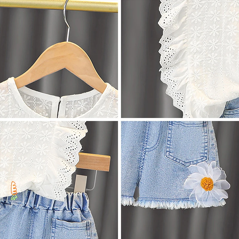 Girl Clothing Sets 2021 Newborn Baby Fashion Flowers Hollow Vest+Denim Shorts 2pcs Outfis Toddler Girl Sleeveless Holidays Suits
Girl Clothing Sets 2021 Newborn Baby Fashion Flowers Hollow Vest+Denim Shorts 2pcs Outfis Toddler Girl Sleeveless Holidays Suits