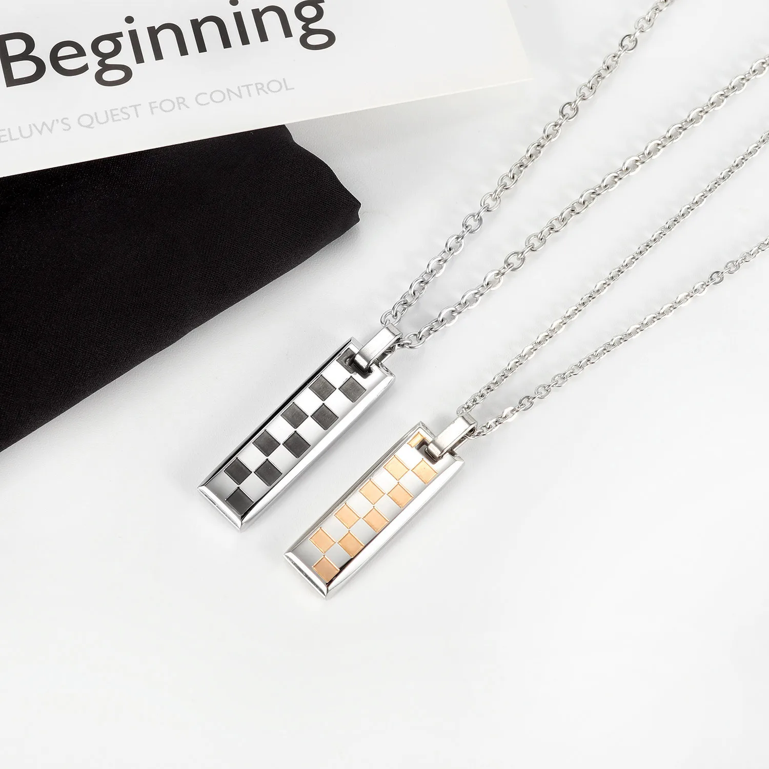 GgDu Fashion Simple Checkerboard Titanium Steel Necklace Personality Popular Long Strip Geometric Couple Pendant Jewelry 
GgDu Fashion Simple Checkerboard Titanium Steel Necklace Personality Popular Long Strip Geometric Couple Pendant Jewelry