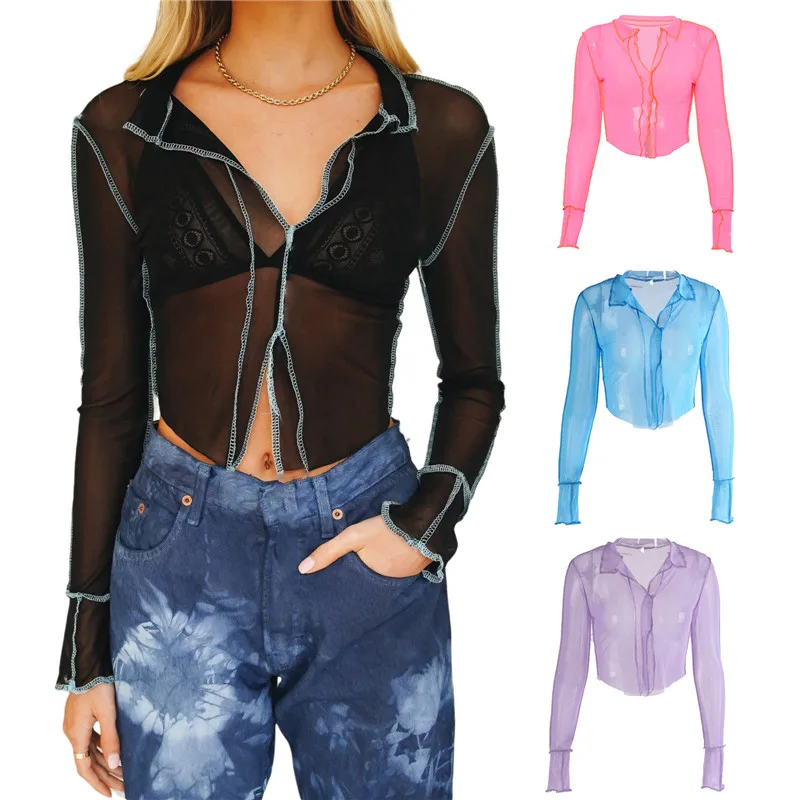 Female Shirt Summer Solid Color Turn-Down Collar Long Sleeve Tops See-Through Blouse for Women, S/M/L
Female Shirt Summer Solid Color Turn-Down Collar Long Sleeve Tops See-Through Blouse for Women, S/M/L