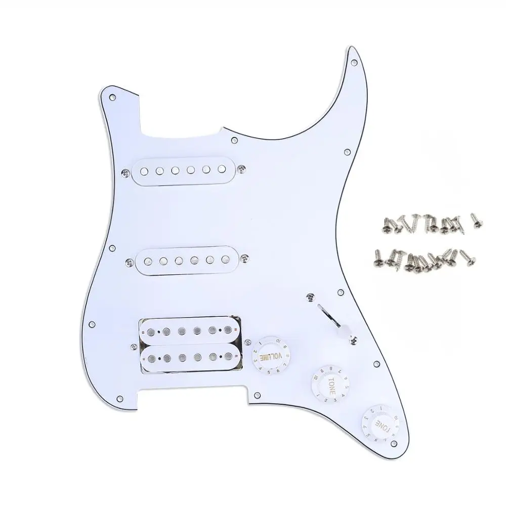 

Musiclily 11 Hole Loaded HSS Prewired Pickguard with Pickups Set for Fender USA/Mexican Strat Squier Guitar, 3Ply White