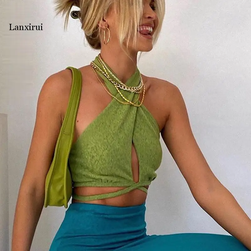 Sexy Slim Bandage Halter Crop Tops for Women Green Tanks Camis Sleeveless Backless Tops Club Party Streetwear Tank Top Vest
Sexy Slim Bandage Halter Crop Tops for Women Green Tanks Camis Sleeveless Backless Tops Club Party Streetwear Tank Top Vest