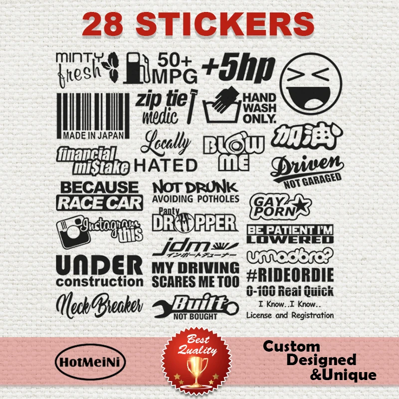 Виниловая наклейка HotMeiNi JDM наклейка для автомобиля, 28 шт. в упаковке, евро, Забавный Дрифт Boost, низкий тюнер JDM Racing 
Виниловая наклейка HotMeiNi JDM наклейка для автомобиля, 28 шт. в упаковке, евро, Забавный Дрифт Boost, низкий тюнер JDM Racing