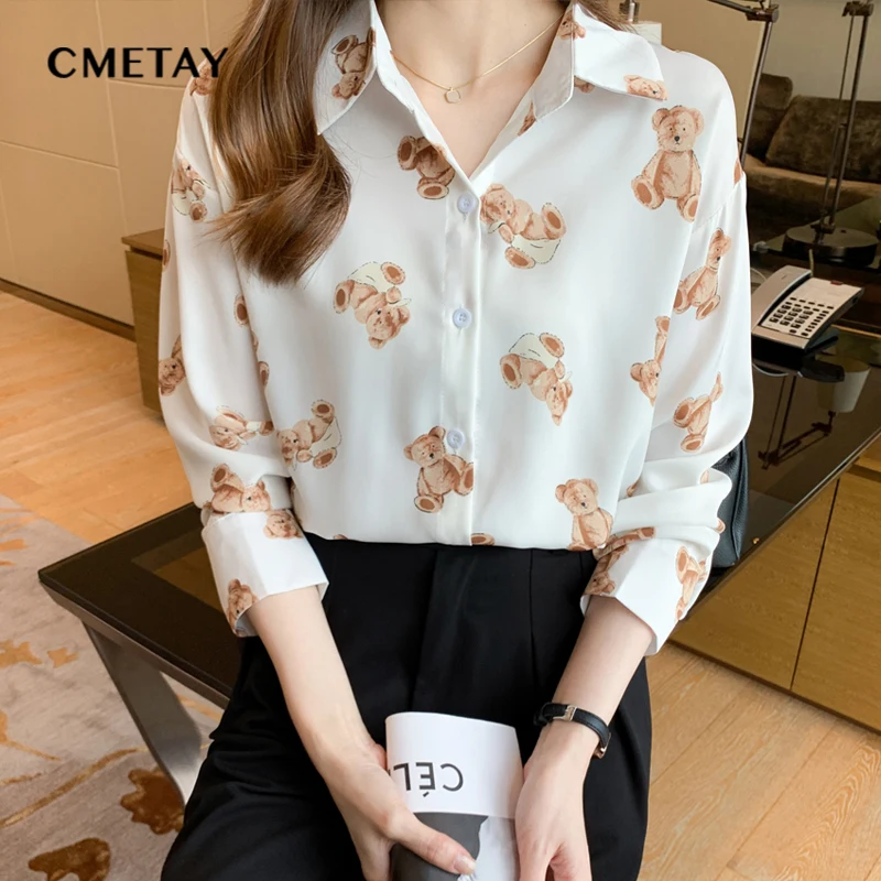 OL Style Cartoon Bear Print Shirts for Women Turn-down Collar Women Blouse Tops Elegant Female Tops blusas femme 2021 Autumn
OL Style Cartoon Bear Print Shirts for Women Turn-down Collar Women Blouse Tops Elegant Female Tops blusas femme 2021 Autumn