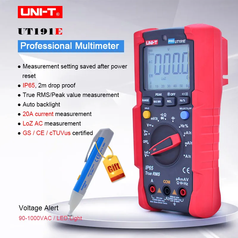 

Цифровой мультиметр Φ UT191E; Измеритель постоянного/переменного тока напряжения тока Ом; Тестер частоты емкости/постоянного тока LPF/LoZ ACV