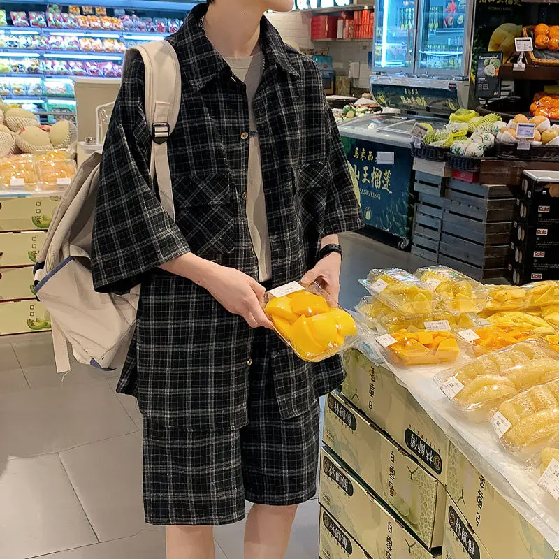 2021 Summer Men's Tracksuits Clothing Sets Leisure Short Sleeve Shirt Plaid Printing Shorts Casual Black/white Color Suit Sets
2021 Summer Men's Tracksuits Clothing Sets Leisure Short Sleeve Shirt Plaid Printing Shorts Casual Black/white Color Suit Sets