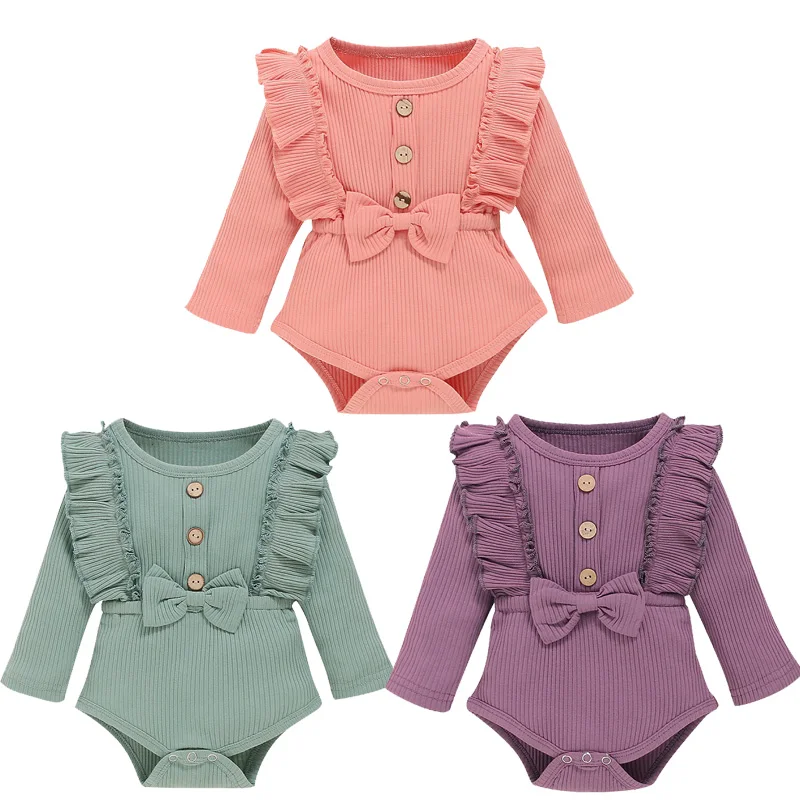 Autumn Winter Newborn Baby Girls Solid-Color Round-Neck Ruffle Long-Sleeves Rompers with Bowknot
Autumn Winter Newborn Baby Girls Solid-Color Round-Neck Ruffle Long-Sleeves Rompers with Bowknot