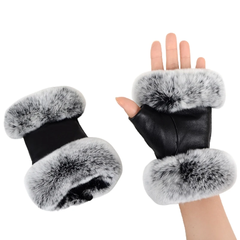 Women Faux Leather Driving Half Finger Gloves with Fluffy Trim Winter Thermal Plush Lining Warm Fingerless Mittens
Women Faux Leather Driving Half Finger Gloves with Fluffy Trim Winter Thermal Plush Lining Warm Fingerless Mittens