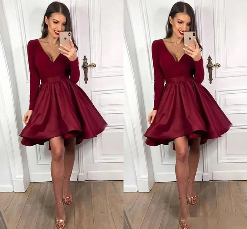 Burgundy A Line Cocktail Party Dresses Long Sleeves Deep V Neck Satin Pleats Short Prom Dress Formal Dresses Cocktail Party Gown
Burgundy A Line Cocktail Party Dresses Long Sleeves Deep V Neck Satin Pleats Short Prom Dress Formal Dresses Cocktail Party Gown